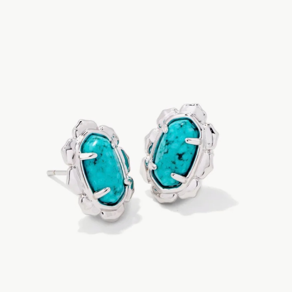 Kendra Scott - Piper Silver Stud Earrings In Variegated Turquoise Magnesite. Nwt